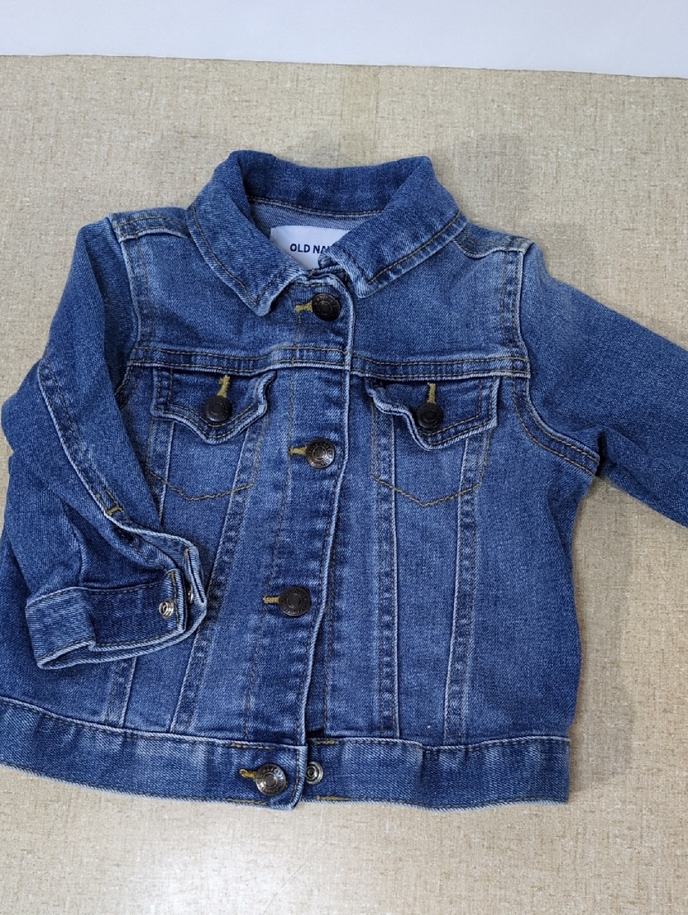 Old Navy Kids Denim Blue Jacket Snaps Jean Jacket 12 - 18 Months Stretchy